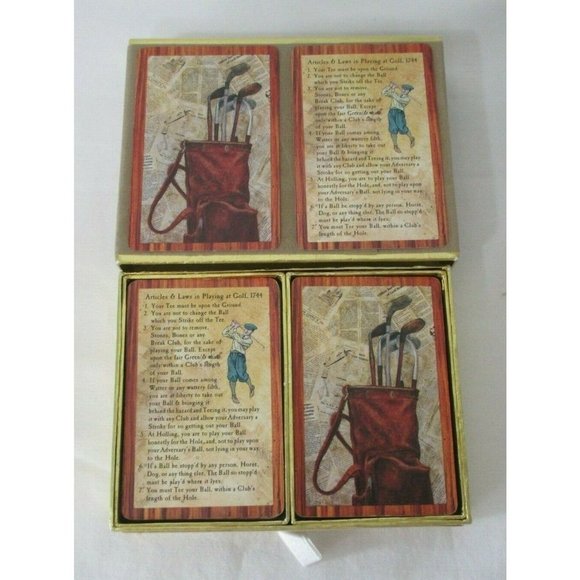 Vintage Congress Golf Theme Two Pack Playing Cards Velvet Case Storage Drawer - Picture 7 of 9